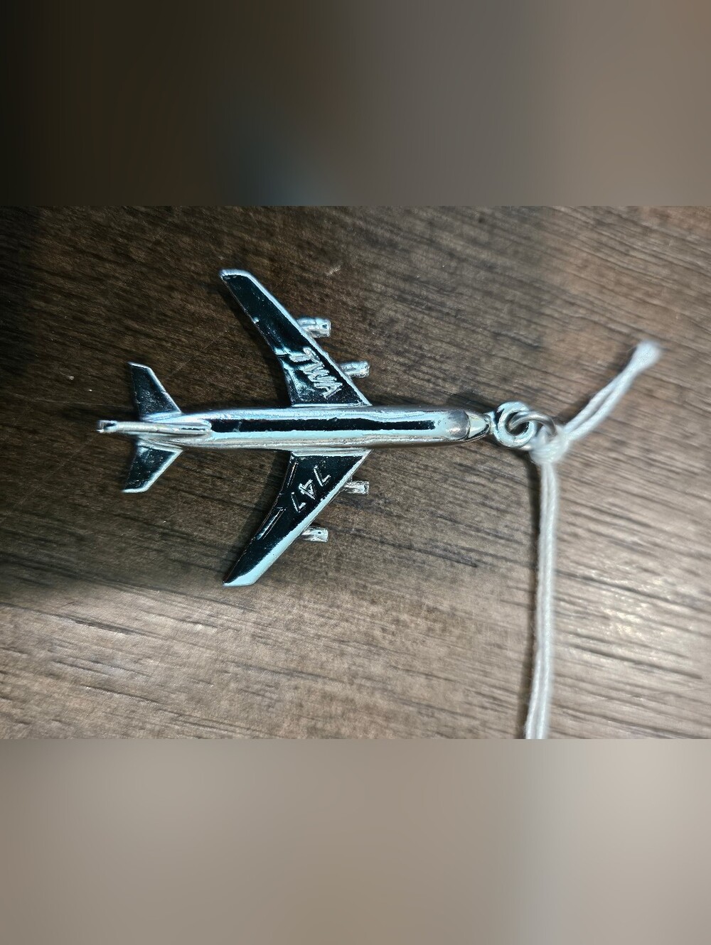 TWA 747 Jet Airliner Vintage Silver Pendant Charm Trans World Airlines